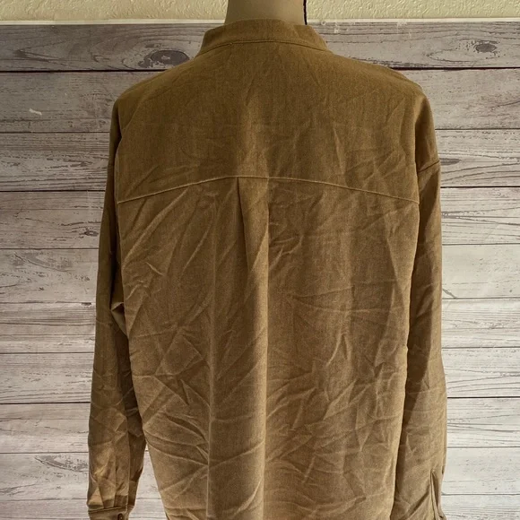 Eileen Fisher Shirt Women Large Tan Wool Chore Long Sleeve Workwear Minimalist - Picture 5 of 10